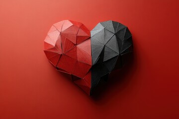 Red and Black Geometric Heart on Vibrant Red Background