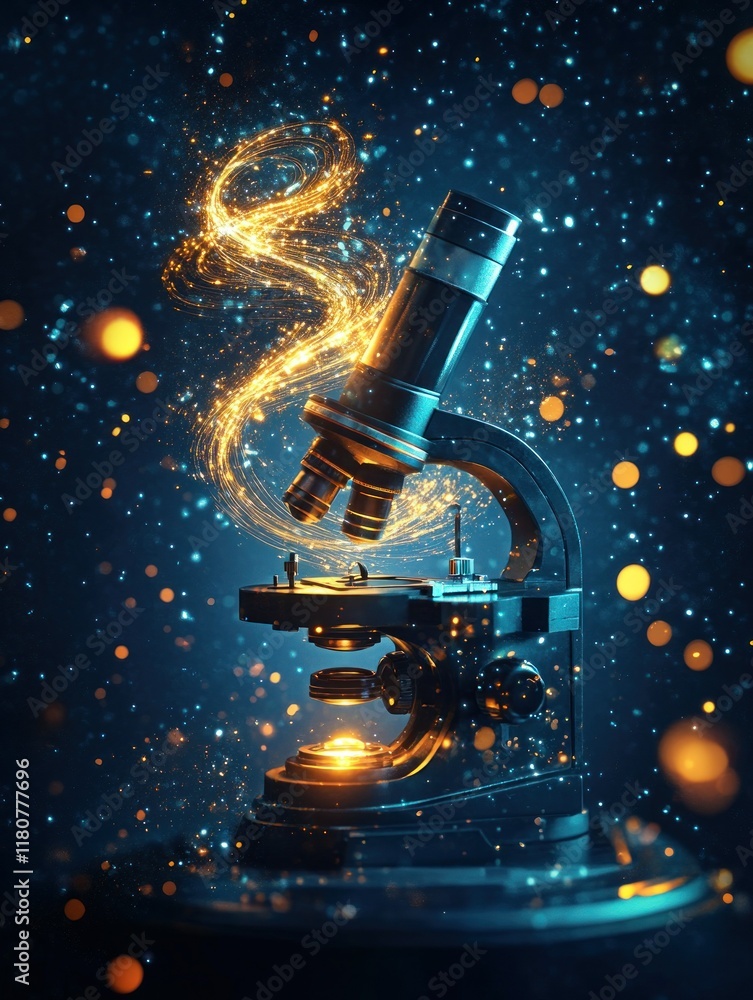 Poster microscopic wonders, exploring the universe within with a luminescent microscope and sparkles of cos