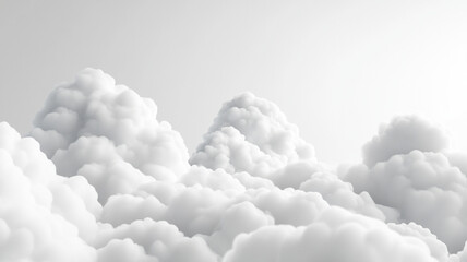 Puffy white cumulus clouds billow in bright blue summer sky forming majestic natural pattern texture against clear atmosphere