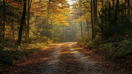Autumnal Forest Path: A Sunlit Journey Through Nature