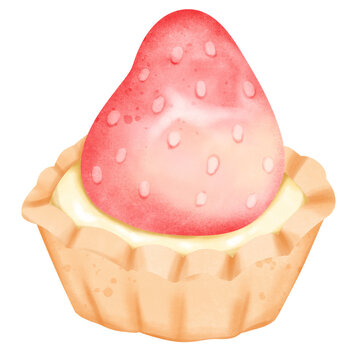 Strawberry tart adorable, cute creamy watercolor children book illustration hand draw