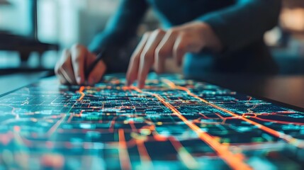 Fototapeta premium interactive city map, futuristic tech - futuristic technology