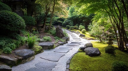 Serene Japanese Zen Garden Stone Path Landscape