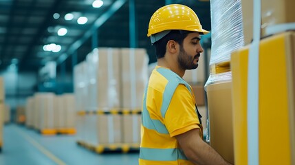 warehouse worker moving boxes, logistics - supply chain
