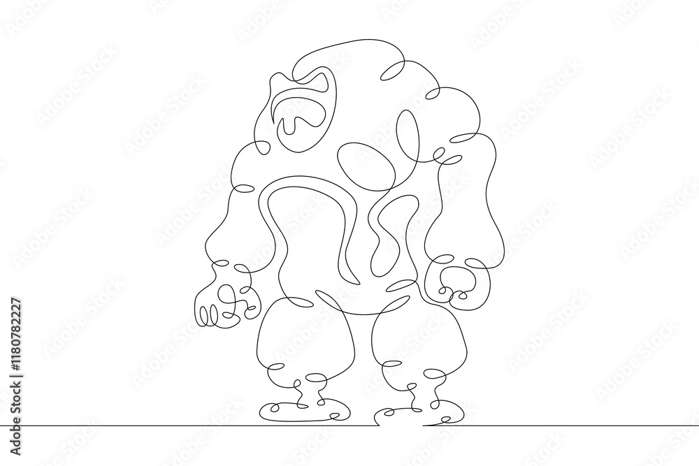 Poster robot android in full growth. robotics, artificial intelligence. one continuous drawing line logo si