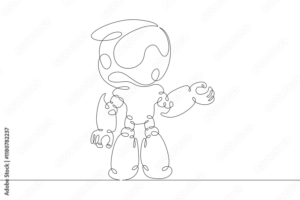 Poster robot android in full growth. robotics, artificial intelligence. one continuous drawing line logo si