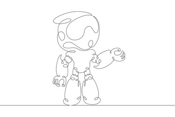 Robot android in full growth. Robotics, artificial intelligence. One continuous drawing line  logo single hand drawn art doodle isolated minimal illustration.