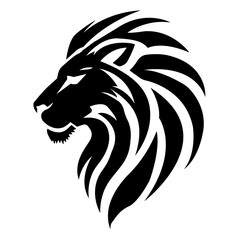 Fierce lion head silhouette, bold tribal style