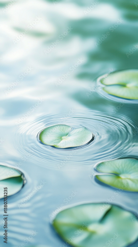 Poster Lily pads float gently on serene water surface, creating ripples