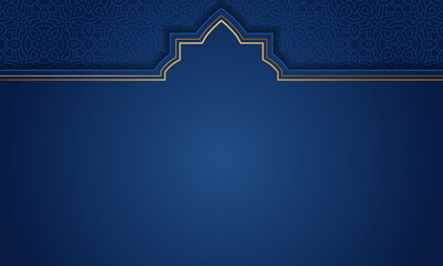 Blue Ramadan Kareem Eid Mubarak arabesque border Islamic background banner with arch
