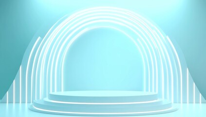 Obraz premium Abstract Pastel Blue Stage with Neon Lights: Minimalist 3D Render