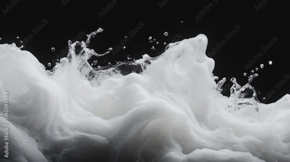 Poster dynamic splash of white foam against black background, creating dramatic visual effect