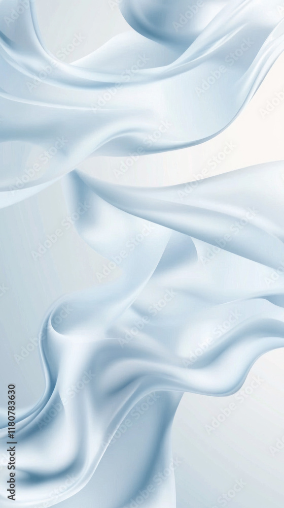 Poster soft, flowing fabric in light blue tones creates serene and elegant atmosphere. gentle curves and te