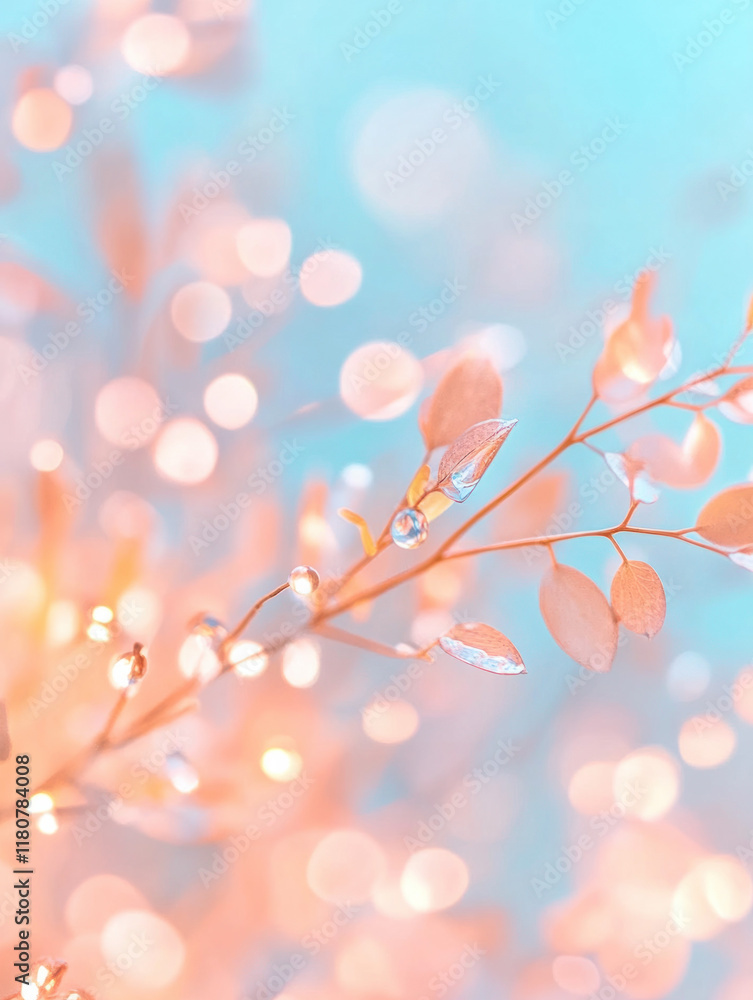 Poster Delicate leaves with soft bokeh lights create serene atmosphere