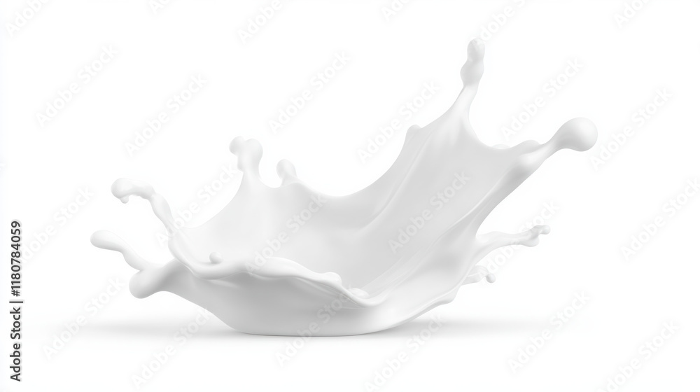 Poster dynamic splash of white liquid creates artistic and energetic visual. smooth curves and droplets convey sense of motion and fluidity