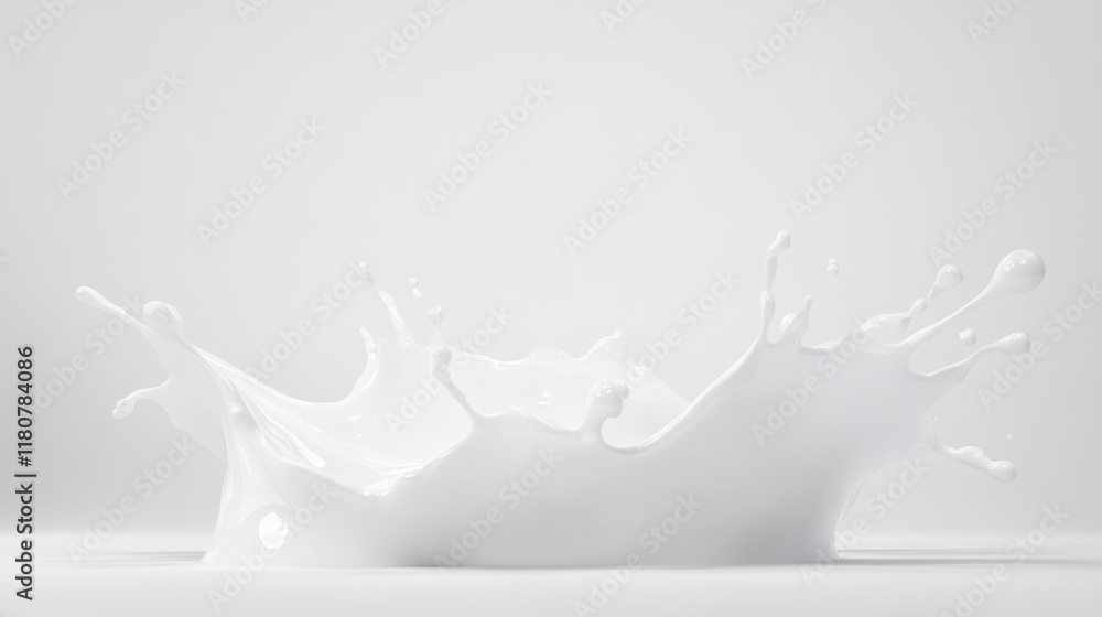 Poster splash of white liquid against light background, creating dynamic visual effect