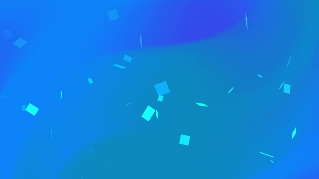 Blue background features scattered light blue rectangular confetti.