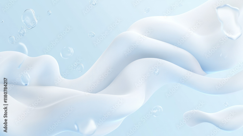Aufkleber soft white waves flow gracefully through light blue background, creating serene atmosphere with bubb