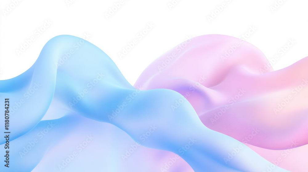 Poster soft blue and pink flowing fabric waves create serene and calming atmosphere
