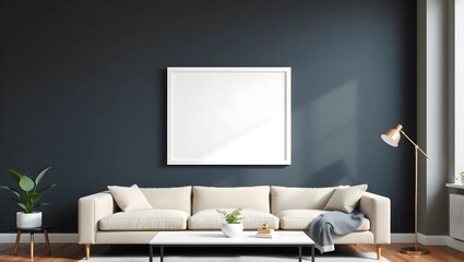 Customizable Blank Frame Mock Up in Warm and Stylish Living Space