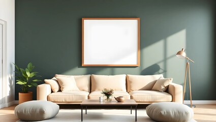 Modern Mock Up of Blank Frame on Contrasting Wall Background