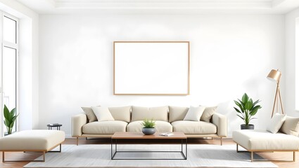 Fototapeta premium Customizable Frame Mock Up for Artwork in Elegant Living Room