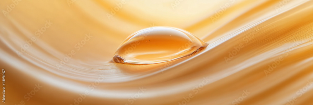 Poster close up of water droplet on smooth, golden surface, creating serene and calming effect