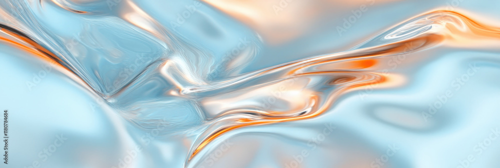 Poster Smooth blue and orange abstract texture with flowing patterns and reflections