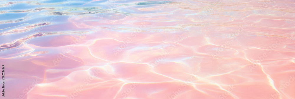 Poster serene water surface with soft pink and blue reflections, creating tranquil atmosphere