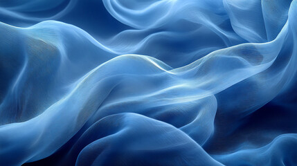 Abstract blue silk fabric waves texture background.