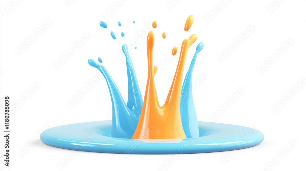 Poster colorful paint splash in blue and orange creating dynamic shapes
