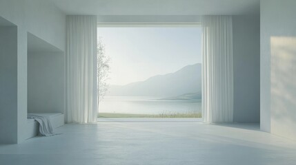 Minimalist lake view room interior design