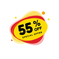 55 percent off banner modern round bubble, vector illustration tag design. Announce design isolated white background.