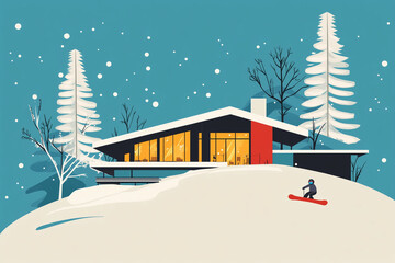 Midcentury Snowboard Lodge