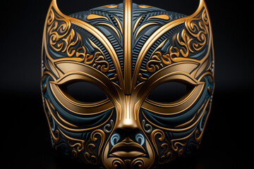 Naklejka premium Intricately Designed Artistic Mask with Elegant Patterns and Rich Color Details, Highlighting the Fusion of Culture and Modern Artistry, Captivating Display of Craftsmanship