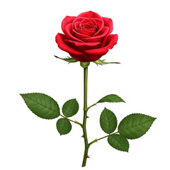 High-Resolution Red Rose with Velvety Petals and Dewdrops for Romantic Symbolism On Transparent Background

