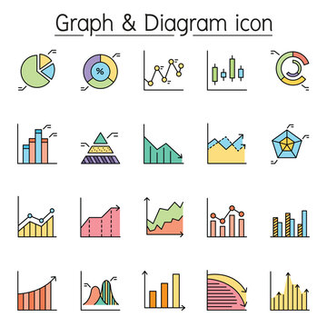 Graph, diagram & chart icon set in thin line style
