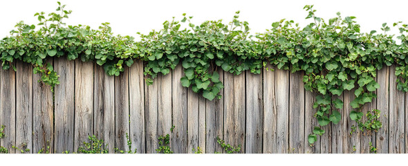 An old wooden fence surrounded by lush green plants