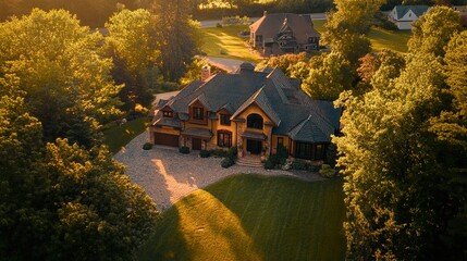 Luxury House in the Suburbs: Aerial View of an Elegant Home