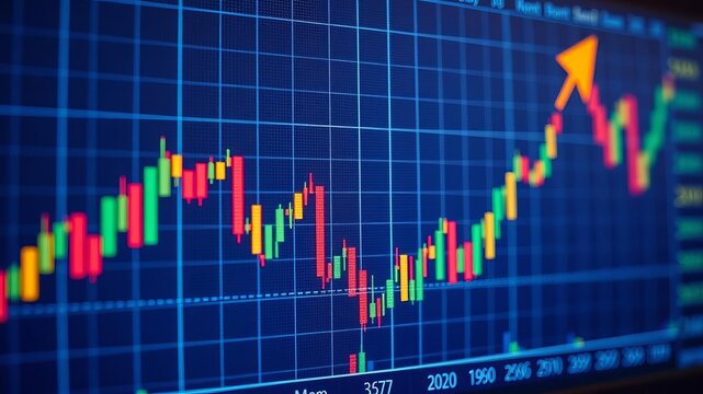 Stock trading concept with a digital chart showing the increase and decrease of stocks data for profit on the exchange market, stocks data, forex chart