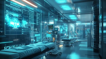 A glowing futuristic intravenous treatment station with automated monitoring devices
