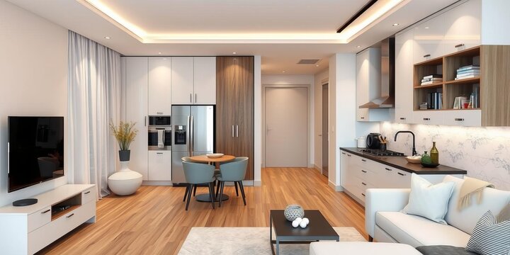Stylish kitchen interior with modern furniture in a combination of photo and sketch, kitchen, elegant