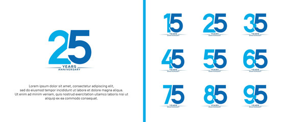 set of anniversary logo flat blue color on white background for celebration moment