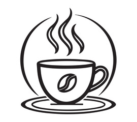 Black and white one line art icon drawing a coffee with white background