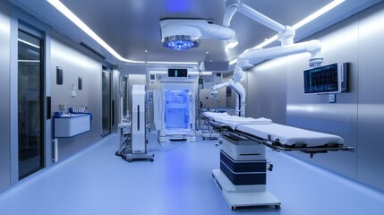 Obraz premium Advanced life-support facility glowing with robotic systems maintaining vital functions