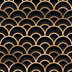 Elegant gold and black wave pattern design with circular motifs creating a sophisticated and visually striking background for modern art and decor purposes