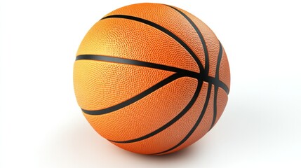 A vibrant orange 3D basketball with black seams, perfectly isolated on a clean white background.