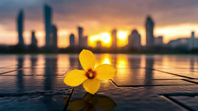 Serenity and reflection: flower at genocide memorial during sunset
