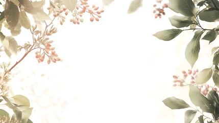 Fototapeta premium Delicate Branches with Berries and Leaves Frame a White Space