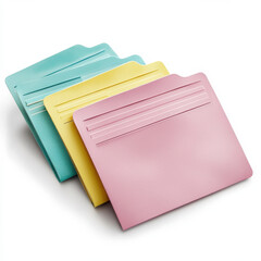 Colorful file folders with labels in pastel shades isolated design on white background